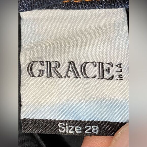 Grace in LA Women's Boot Cut Jeans - Dark Blue with Brown Embroidery - Picture 9 of 13